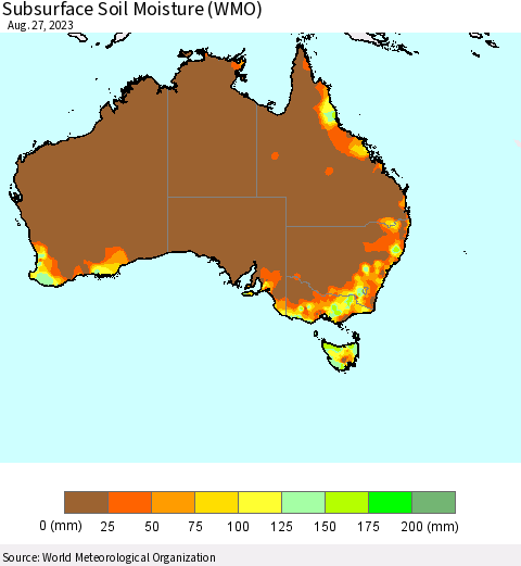 Australia Subsurface Soil Moisture (WMO) Thematic Map For 8/21/2023 - 8/27/2023