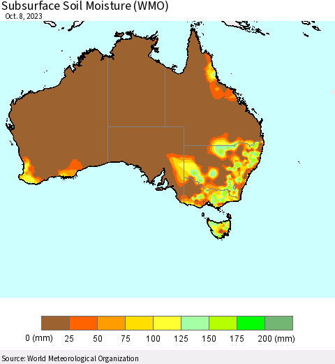 Australia Subsurface Soil Moisture (WMO) Thematic Map For 10/2/2023 - 10/8/2023
