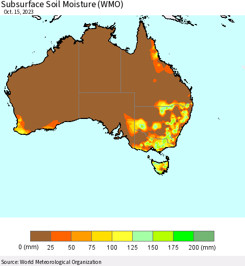 Australia Subsurface Soil Moisture (WMO) Thematic Map For 10/9/2023 - 10/15/2023