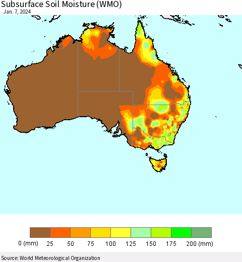 Australia Subsurface Soil Moisture (WMO) Thematic Map For 1/1/2024 - 1/7/2024
