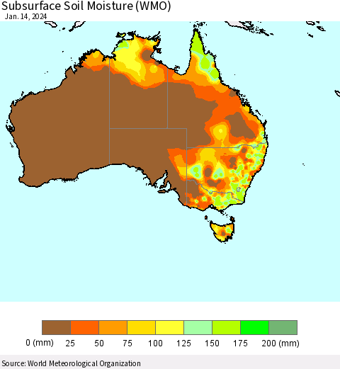 Australia Subsurface Soil Moisture (WMO) Thematic Map For 1/8/2024 - 1/14/2024