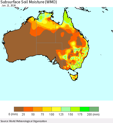 Australia Subsurface Soil Moisture (WMO) Thematic Map For 1/15/2024 - 1/21/2024