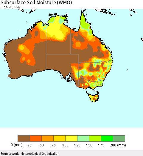 Australia Subsurface Soil Moisture (WMO) Thematic Map For 1/22/2024 - 1/28/2024