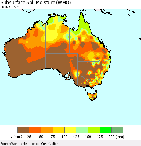 Australia Subsurface Soil Moisture (WMO) Thematic Map For 3/25/2024 - 3/31/2024