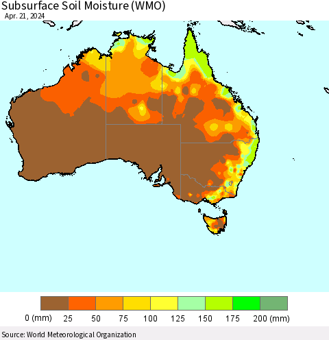 Australia Subsurface Soil Moisture (WMO) Thematic Map For 4/15/2024 - 4/21/2024