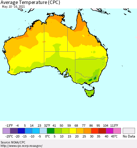 Australia Average Temperature (CPC) Thematic Map For 5/10/2021 - 5/16/2021