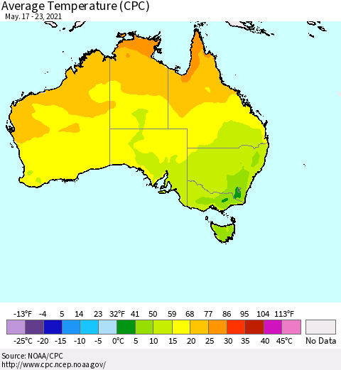 Australia Average Temperature (CPC) Thematic Map For 5/17/2021 - 5/23/2021