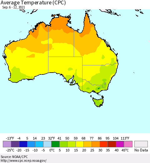 Australia Average Temperature (CPC) Thematic Map For 9/6/2021 - 9/12/2021