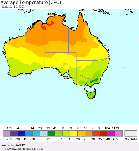 Australia Average Temperature (CPC) Thematic Map For 9/13/2021 - 9/19/2021