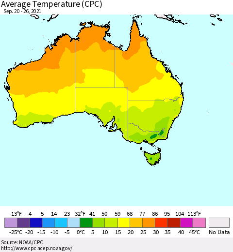Australia Average Temperature (CPC) Thematic Map For 9/20/2021 - 9/26/2021