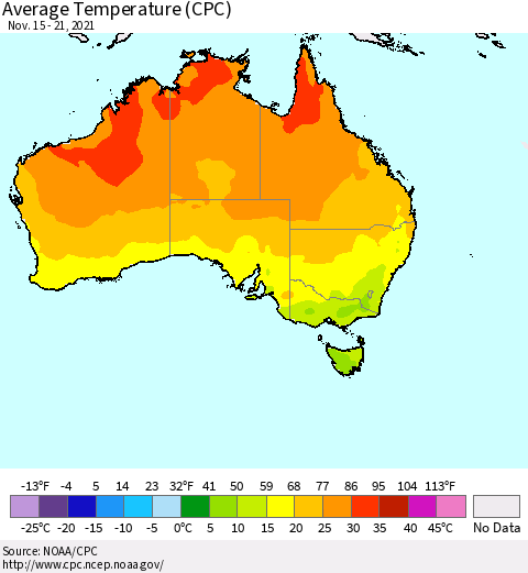 Australia Average Temperature (CPC) Thematic Map For 11/15/2021 - 11/21/2021