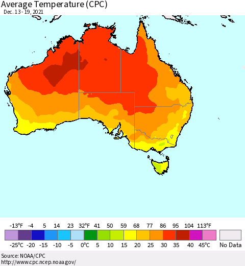 Australia Average Temperature (CPC) Thematic Map For 12/13/2021 - 12/19/2021