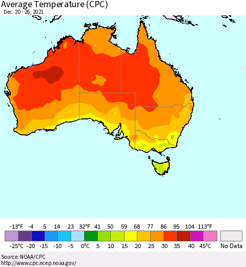 Australia Average Temperature (CPC) Thematic Map For 12/20/2021 - 12/26/2021