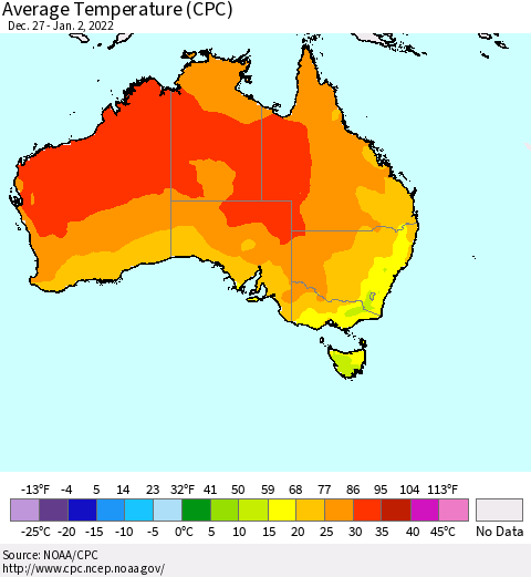 Australia Average Temperature (CPC) Thematic Map For 12/27/2021 - 1/2/2022