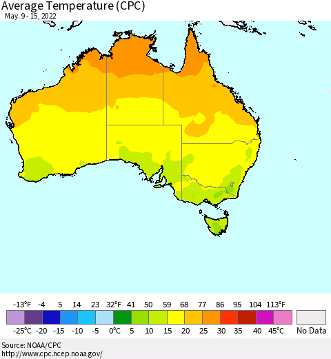 Australia Average Temperature (CPC) Thematic Map For 5/9/2022 - 5/15/2022