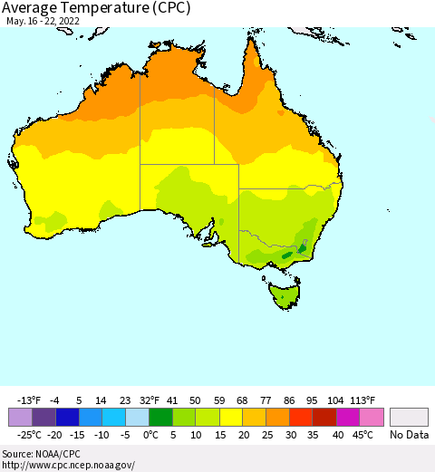 Australia Average Temperature (CPC) Thematic Map For 5/16/2022 - 5/22/2022