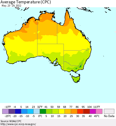 Australia Average Temperature (CPC) Thematic Map For 5/23/2022 - 5/29/2022