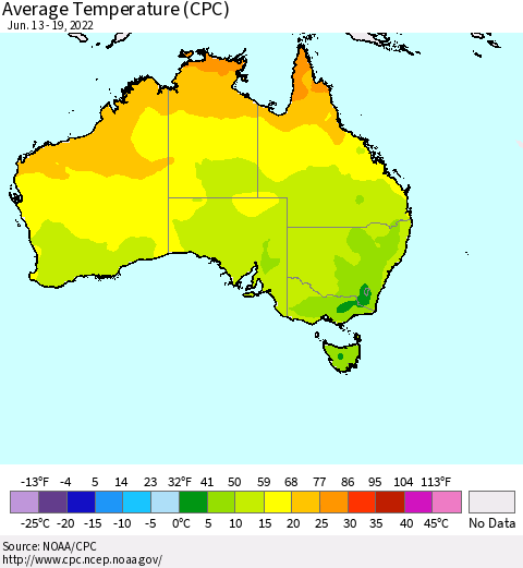Australia Average Temperature (CPC) Thematic Map For 6/13/2022 - 6/19/2022