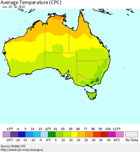 Australia Average Temperature (CPC) Thematic Map For 6/20/2022 - 6/26/2022