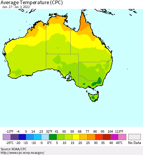 Australia Average Temperature (CPC) Thematic Map For 6/27/2022 - 7/3/2022