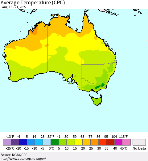 Australia Average Temperature (CPC) Thematic Map For 8/15/2022 - 8/21/2022