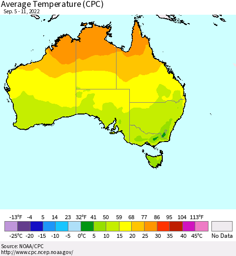 Australia Average Temperature (CPC) Thematic Map For 9/5/2022 - 9/11/2022