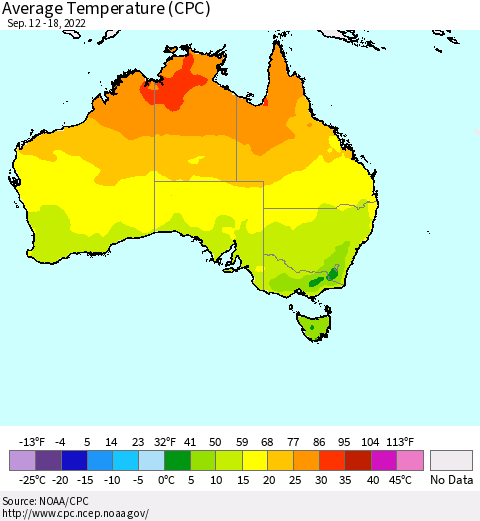 Australia Average Temperature (CPC) Thematic Map For 9/12/2022 - 9/18/2022