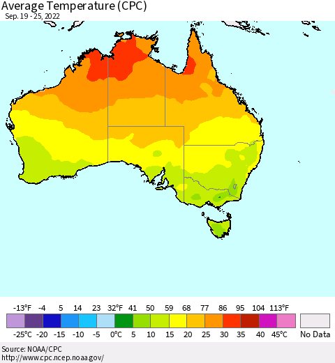 Australia Average Temperature (CPC) Thematic Map For 9/19/2022 - 9/25/2022