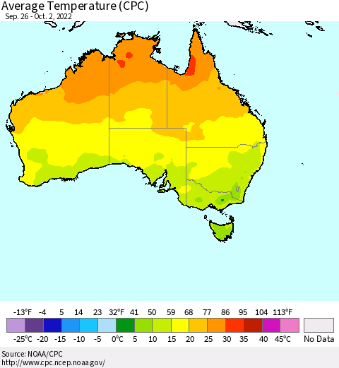 Australia Average Temperature (CPC) Thematic Map For 9/26/2022 - 10/2/2022