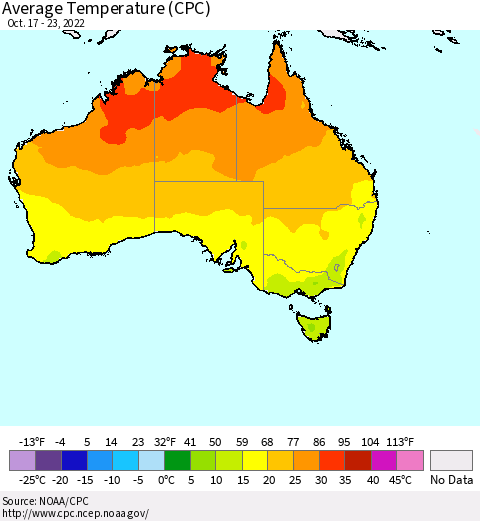 Australia Average Temperature (CPC) Thematic Map For 10/17/2022 - 10/23/2022