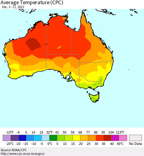 Australia Average Temperature (CPC) Thematic Map For 12/5/2022 - 12/11/2022