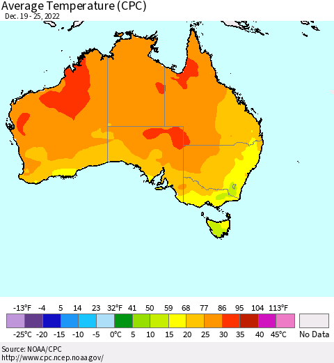 Australia Average Temperature (CPC) Thematic Map For 12/19/2022 - 12/25/2022