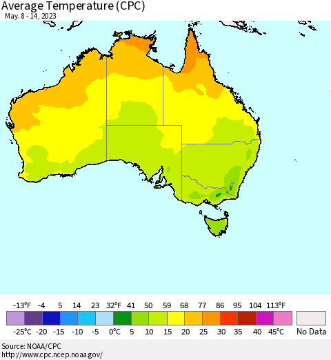 Australia Average Temperature (CPC) Thematic Map For 5/8/2023 - 5/14/2023