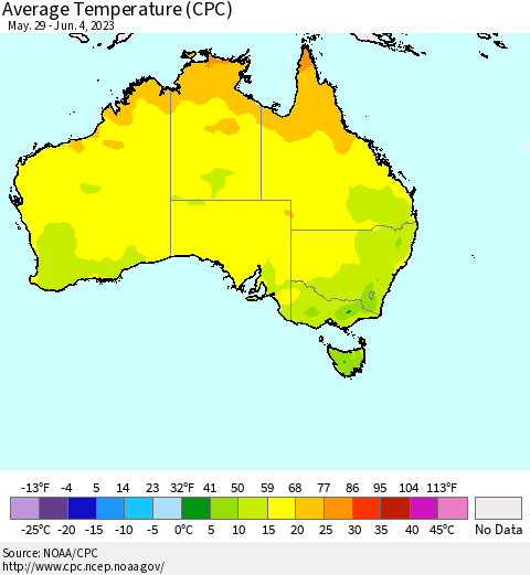Australia Average Temperature (CPC) Thematic Map For 5/29/2023 - 6/4/2023