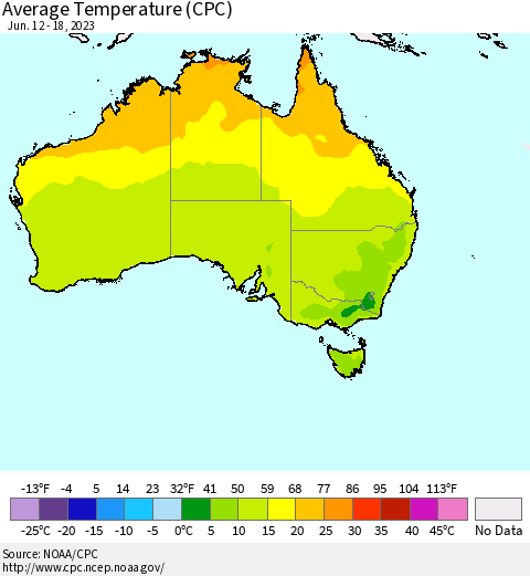 Australia Average Temperature (CPC) Thematic Map For 6/12/2023 - 6/18/2023