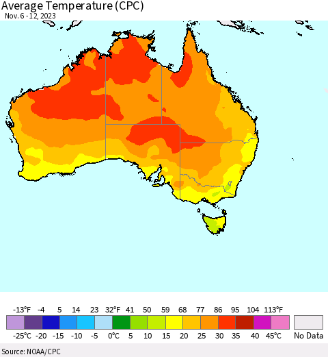 Australia Average Temperature (CPC) Thematic Map For 11/6/2023 - 11/12/2023