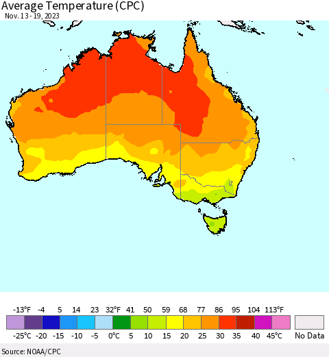Australia Average Temperature (CPC) Thematic Map For 11/13/2023 - 11/19/2023