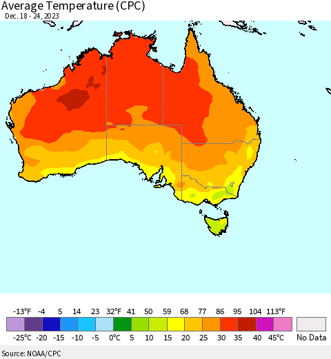 Australia Average Temperature (CPC) Thematic Map For 12/18/2023 - 12/24/2023