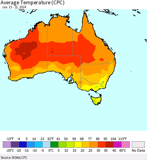Australia Average Temperature (CPC) Thematic Map For 1/15/2024 - 1/21/2024