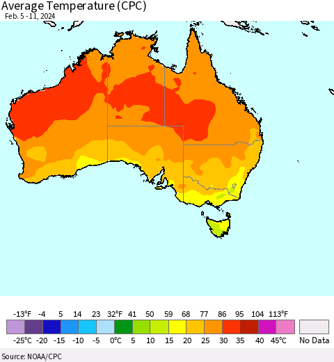 Australia Average Temperature (CPC) Thematic Map For 2/5/2024 - 2/11/2024