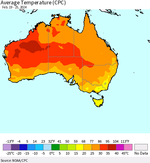 Australia Average Temperature (CPC) Thematic Map For 2/19/2024 - 2/25/2024