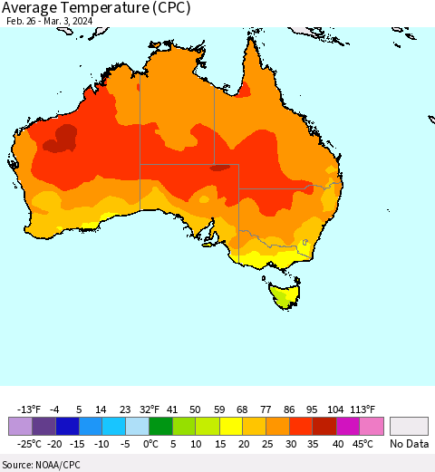 Australia Average Temperature (CPC) Thematic Map For 2/26/2024 - 3/3/2024