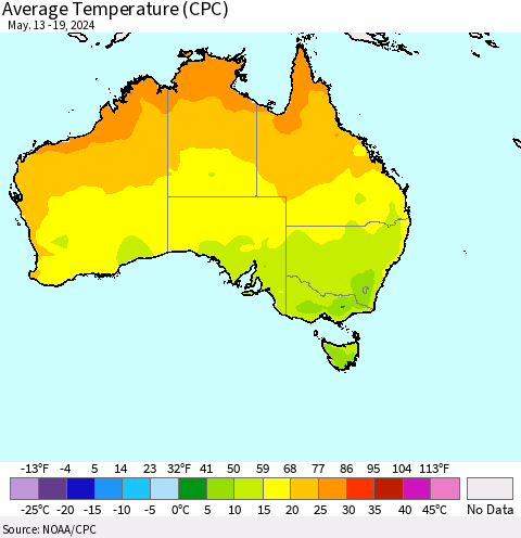 Australia Average Temperature (CPC) Thematic Map For 5/13/2024 - 5/19/2024