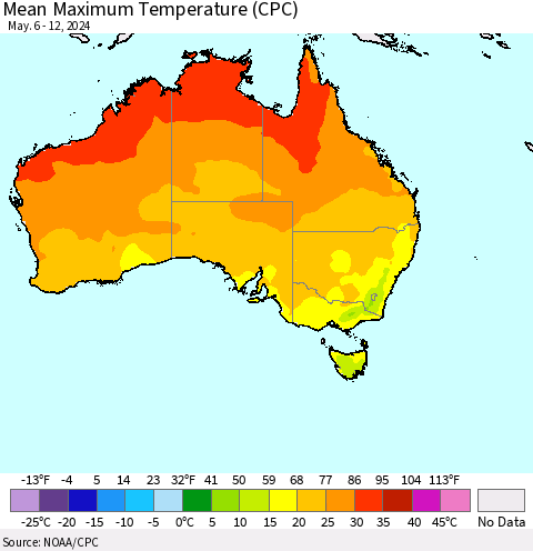 Australia Mean Maximum Temperature (CPC) Thematic Map For 5/6/2024 - 5/12/2024