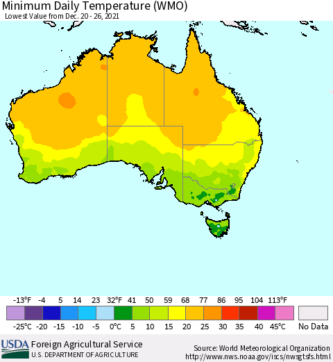 Australia Minimum Daily Temperature (WMO) Thematic Map For 12/20/2021 - 12/26/2021