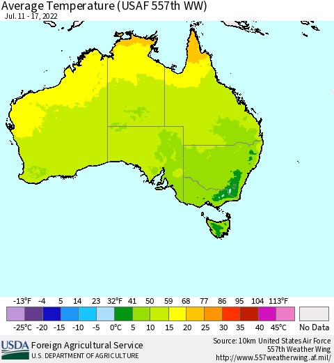 Australia Average Temperature (USAF 557th WW) Thematic Map For 7/11/2022 - 7/17/2022
