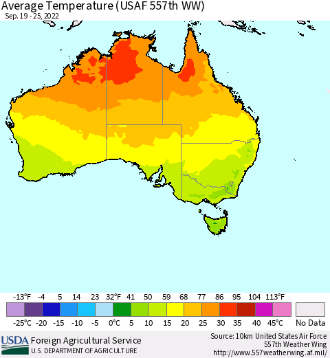 Australia Average Temperature (USAF 557th WW) Thematic Map For 9/19/2022 - 9/25/2022