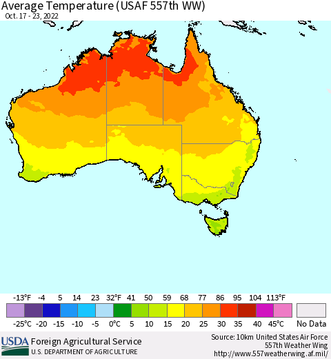 Australia Average Temperature (USAF 557th WW) Thematic Map For 10/17/2022 - 10/23/2022