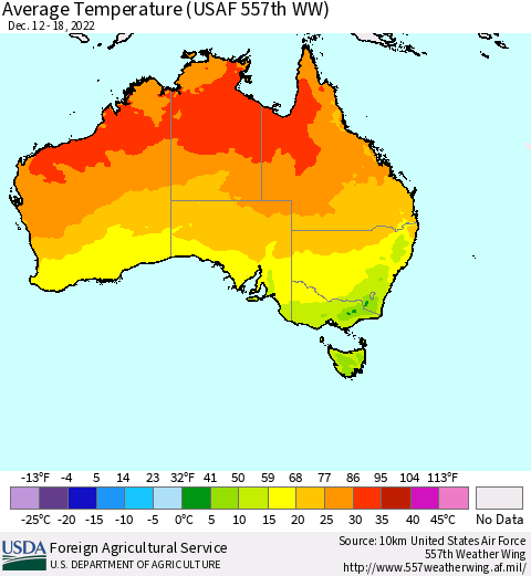 Australia Average Temperature (USAF 557th WW) Thematic Map For 12/12/2022 - 12/18/2022