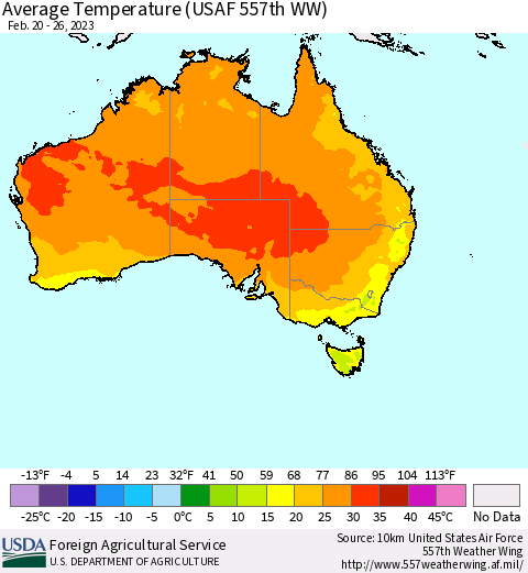Australia Average Temperature (USAF 557th WW) Thematic Map For 2/20/2023 - 2/26/2023
